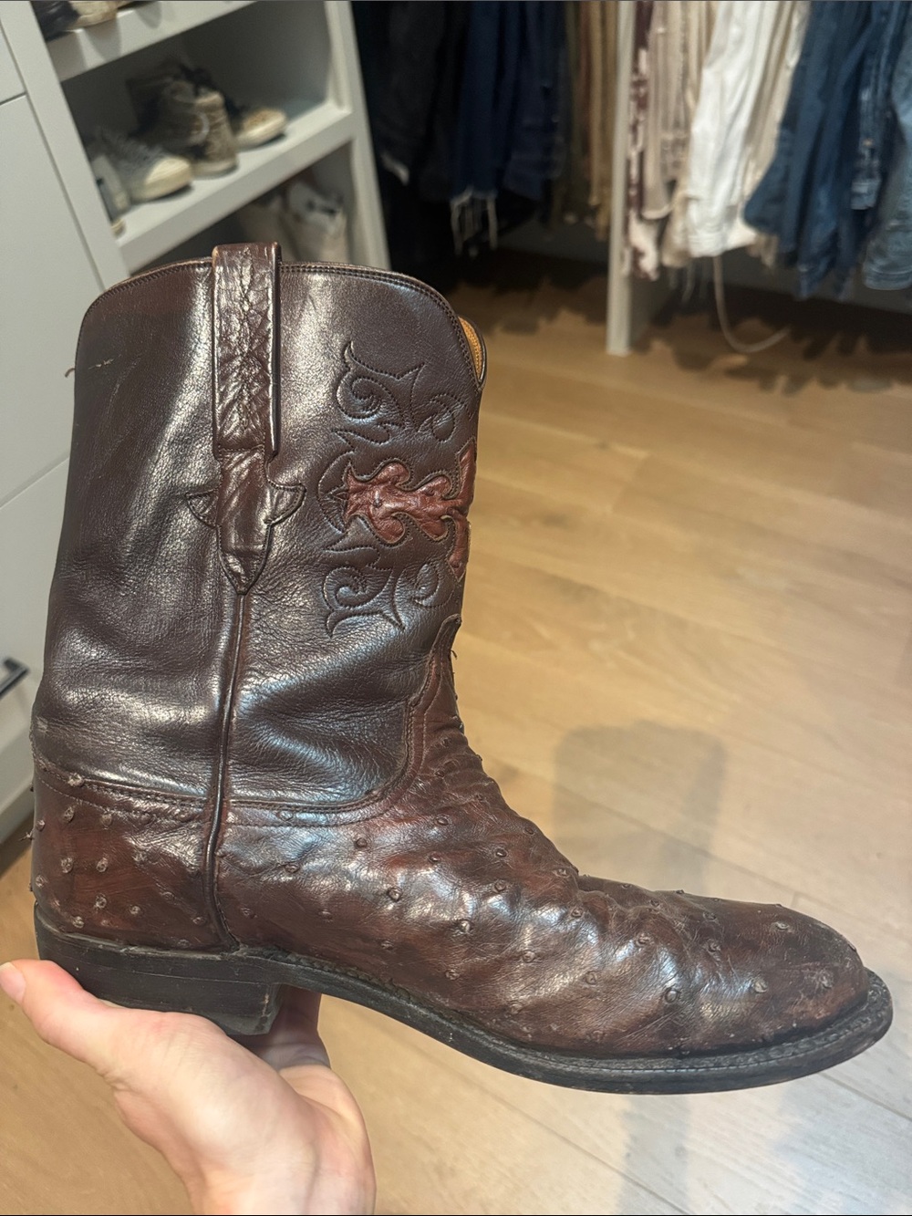 Lucchese Dark Brown Ostrich-Textured Western Boots